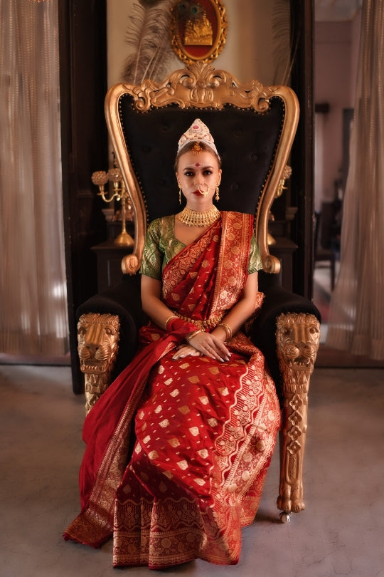 Bridal Red with Golden Dual Zari Pure Katan Silk Banarasi Saree