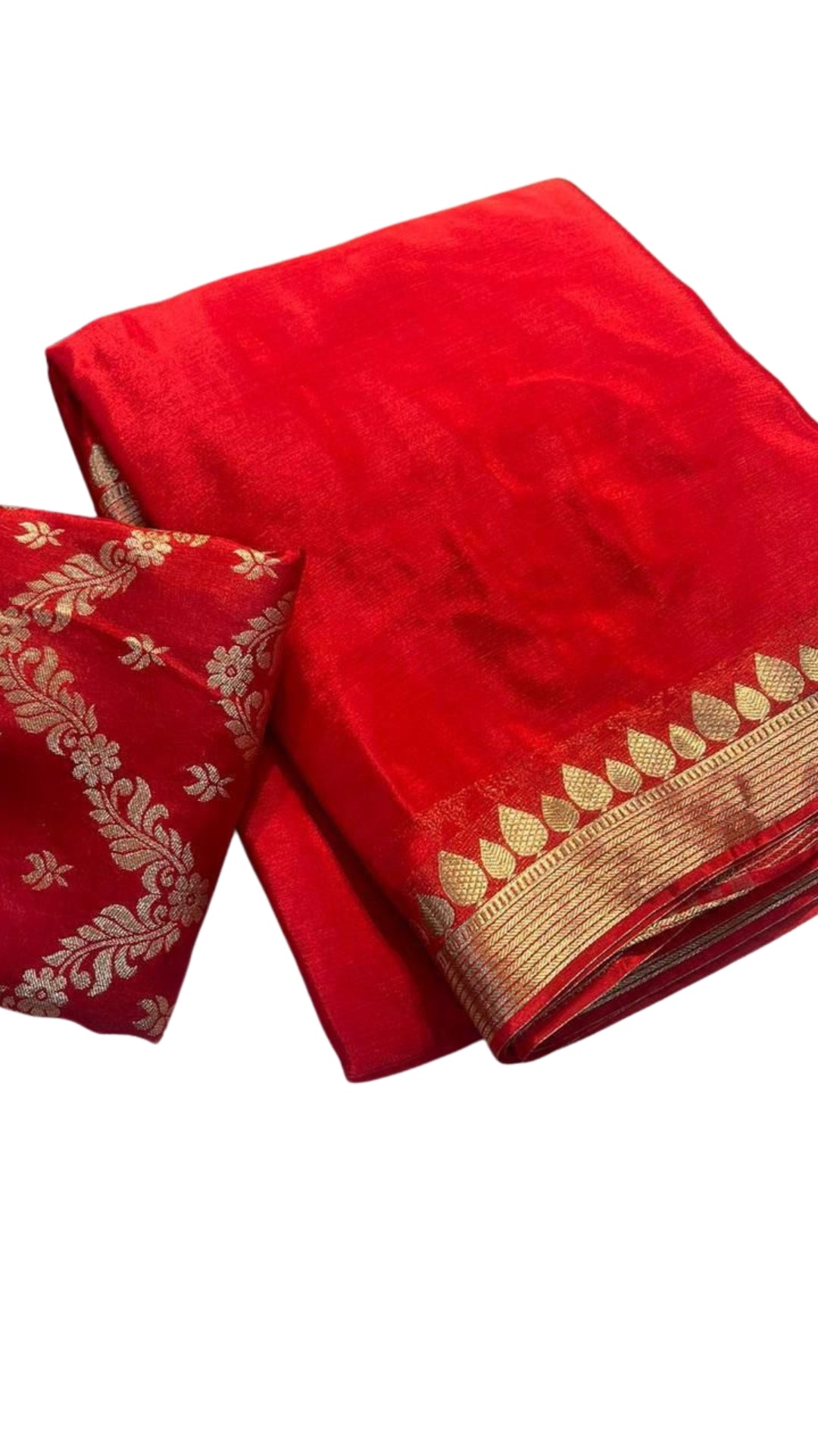 Classic Red Chinon Base Chiffon Saree