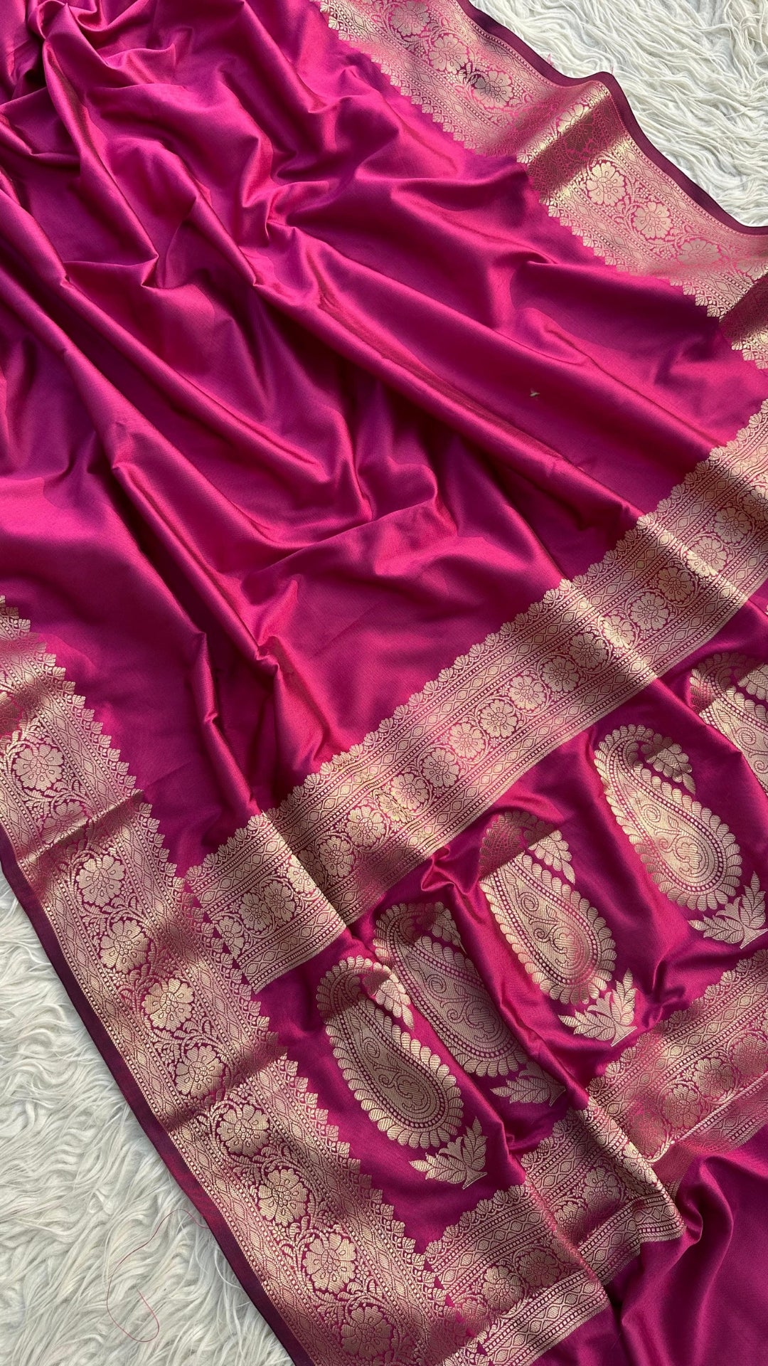 Luxurious Rani Pink Banarasi Katan Silk Saree with Gold Zari Work