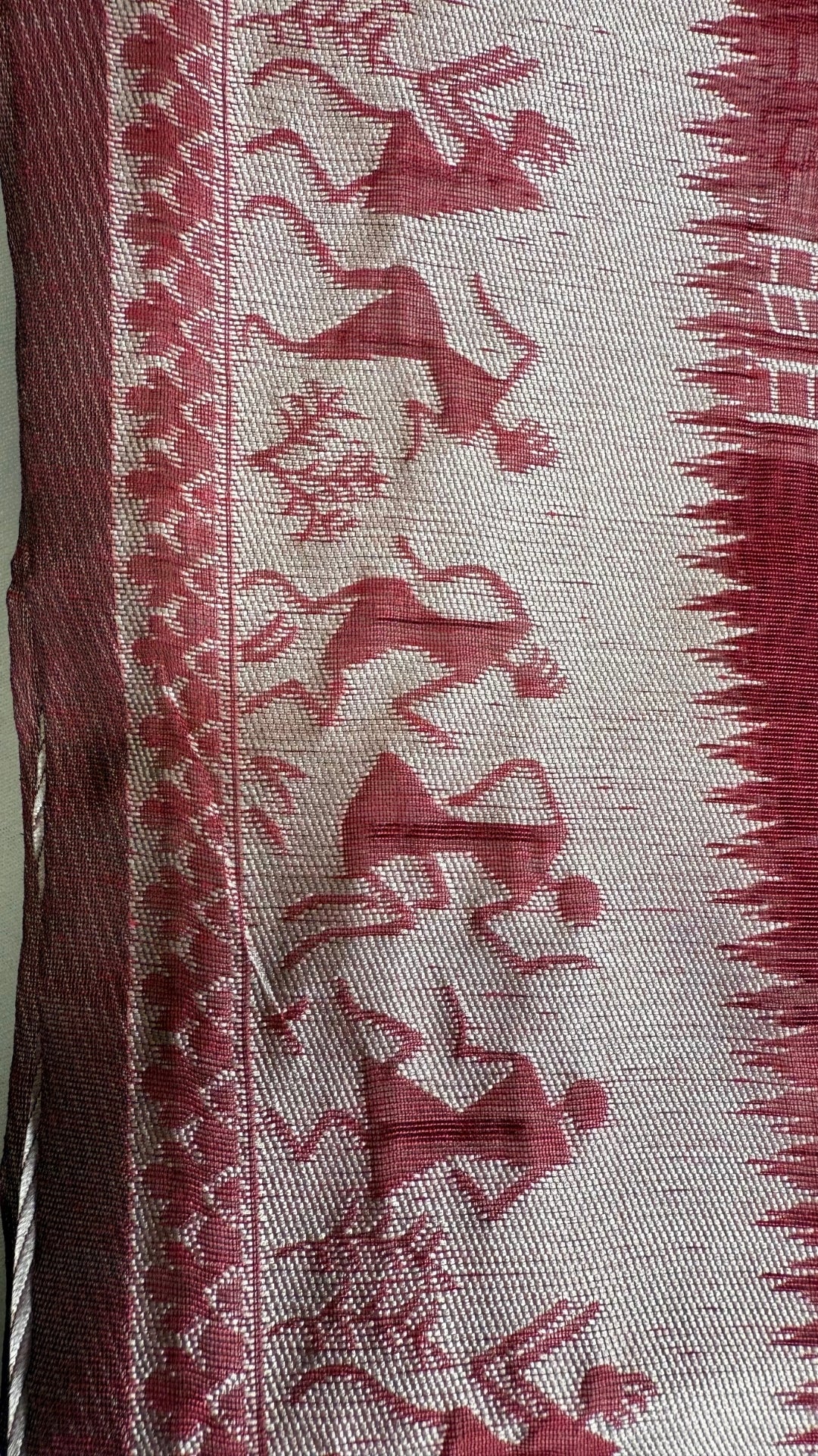Banarashe Pure Cotton Banarasi Saree in Deep Red with Folk Motifs
