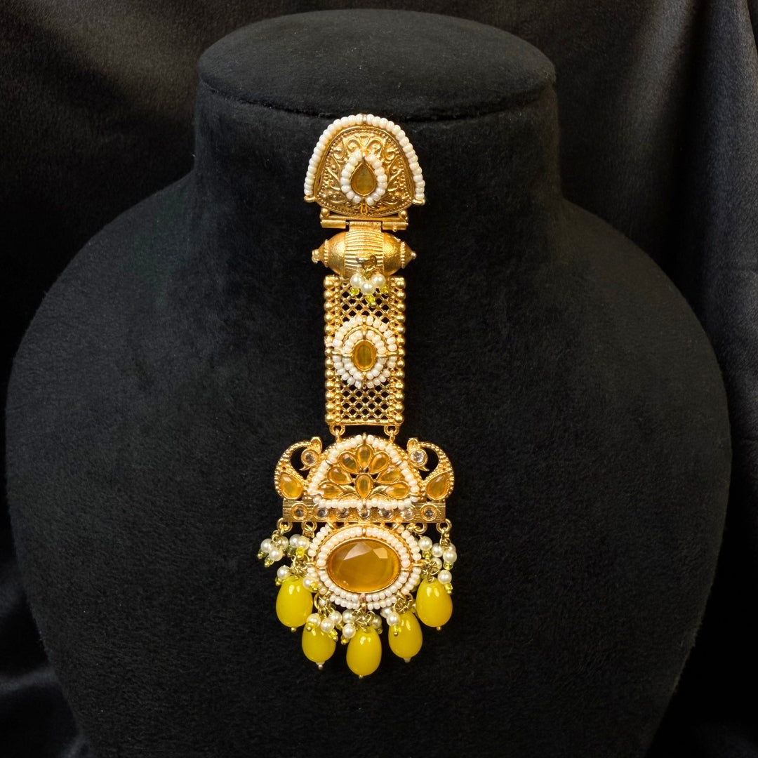 Kashmiri Long Traditional Earrings Yellow Colours