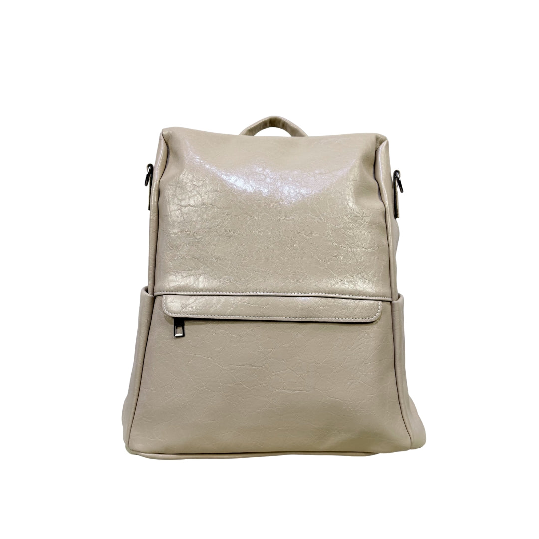 Elegant Beige Leatherette Backpack for Women – Baranashe