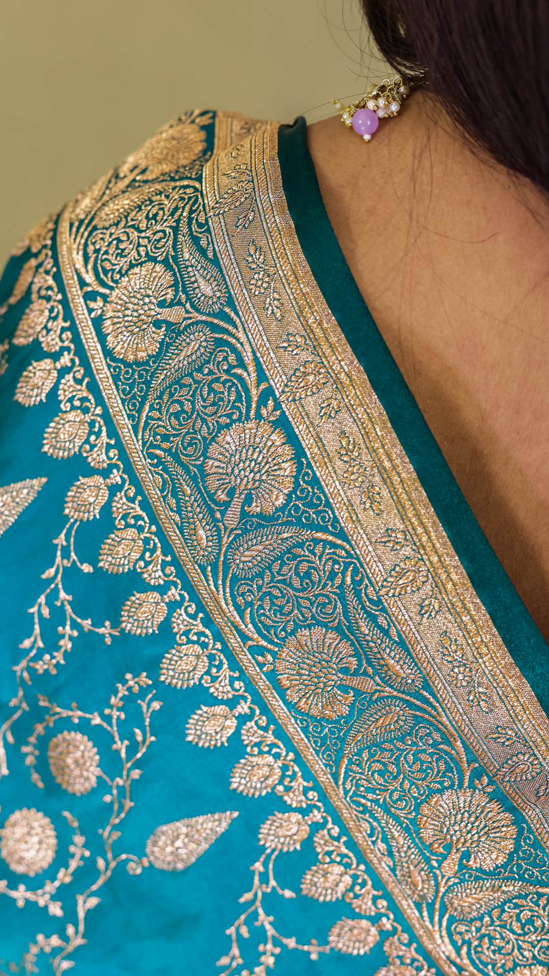 Peacock Teal Banarasi Silk Saree with Antique Zari Weave