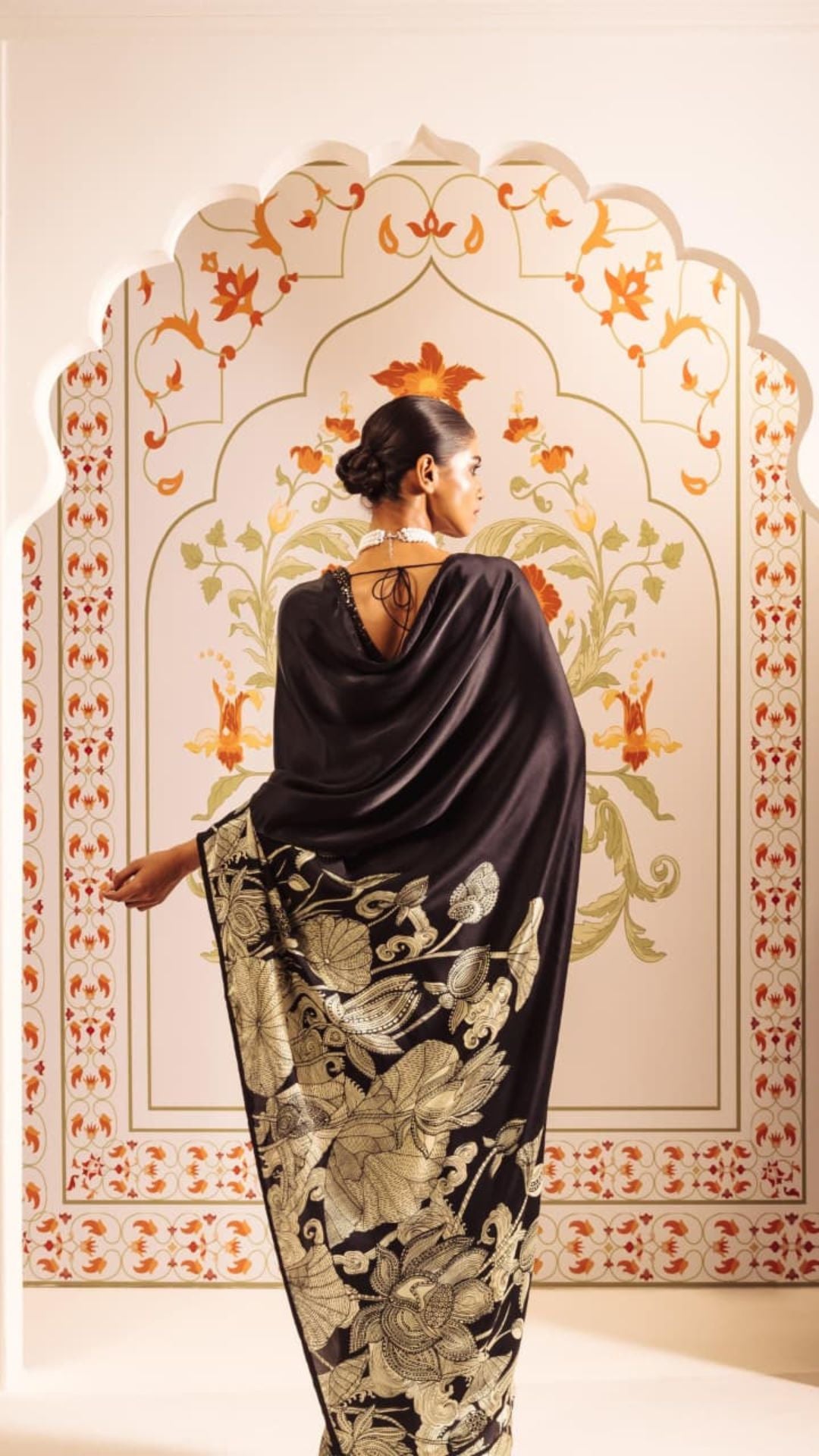 Black Digital Print Original Japan Satin Saree