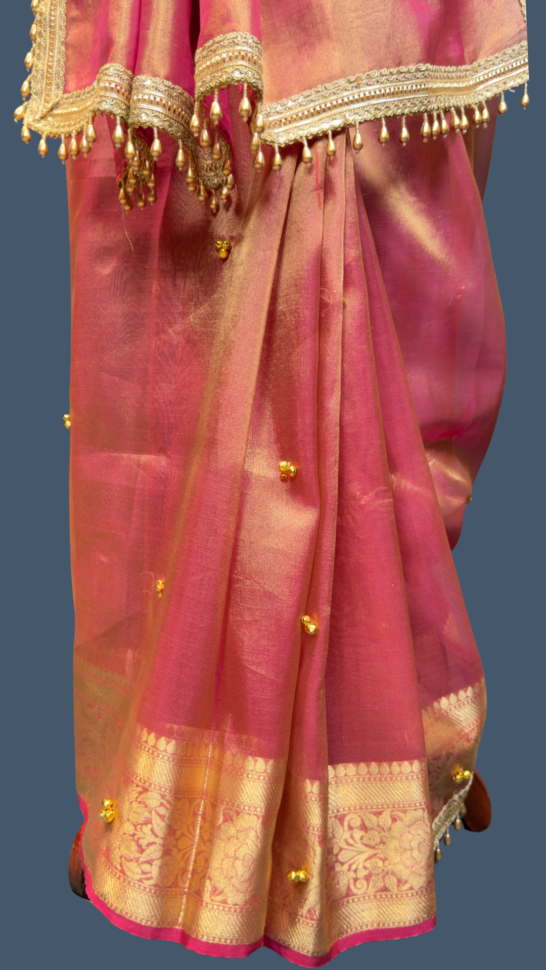 Pink Ghungroo Handcrafted Tissue Silk Saree