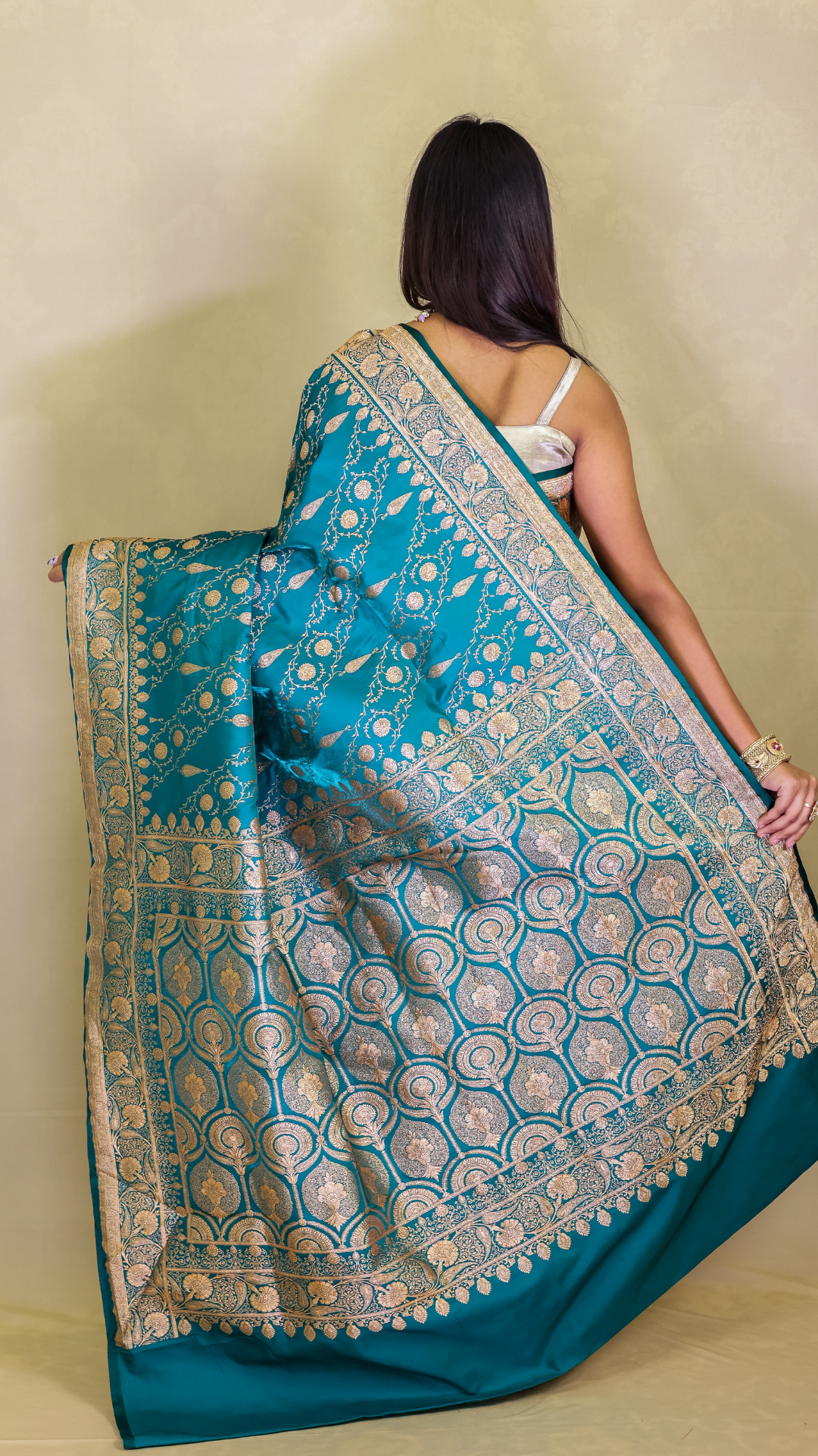 Peacock Teal Banarasi Silk Saree with Antique Zari Weave