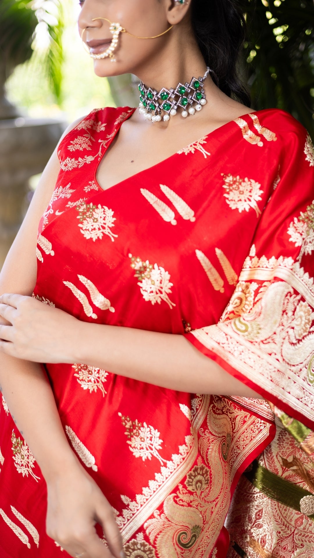 Bridal Blaze Red Banarasi Saree with Gold Woven Motifs