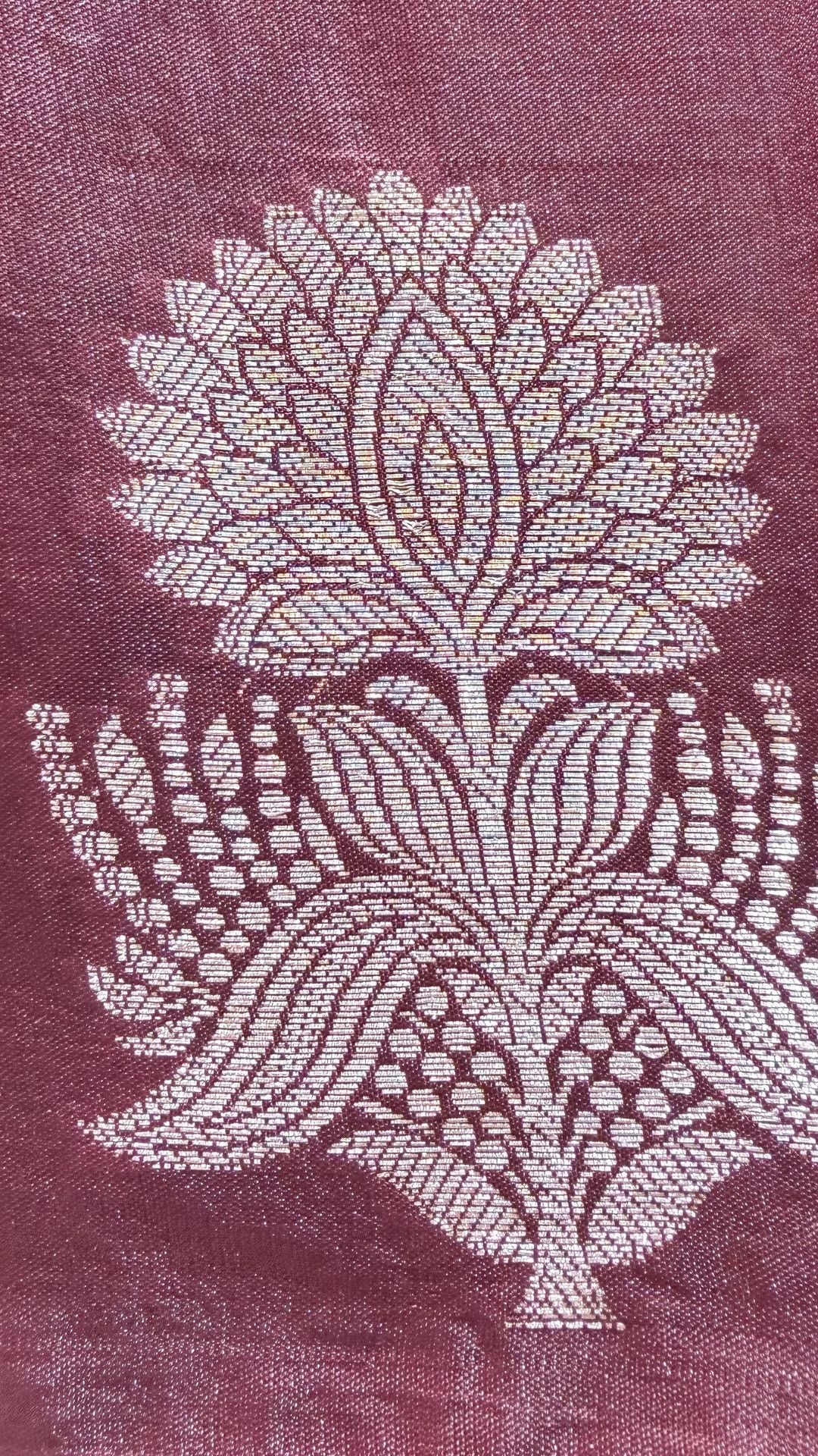 Wine Raw Mango Silk Saree with Floral Weaving