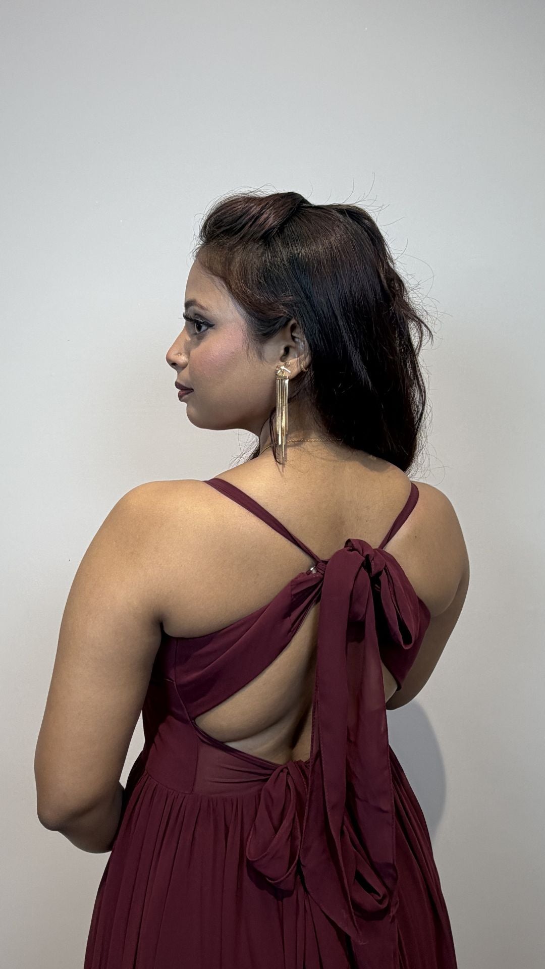 Wine Red Georgette Slit Party Wear Gown for Women
