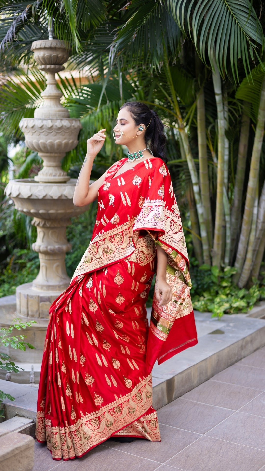 Bridal Blaze Red Banarasi Saree with Gold Woven Motifs