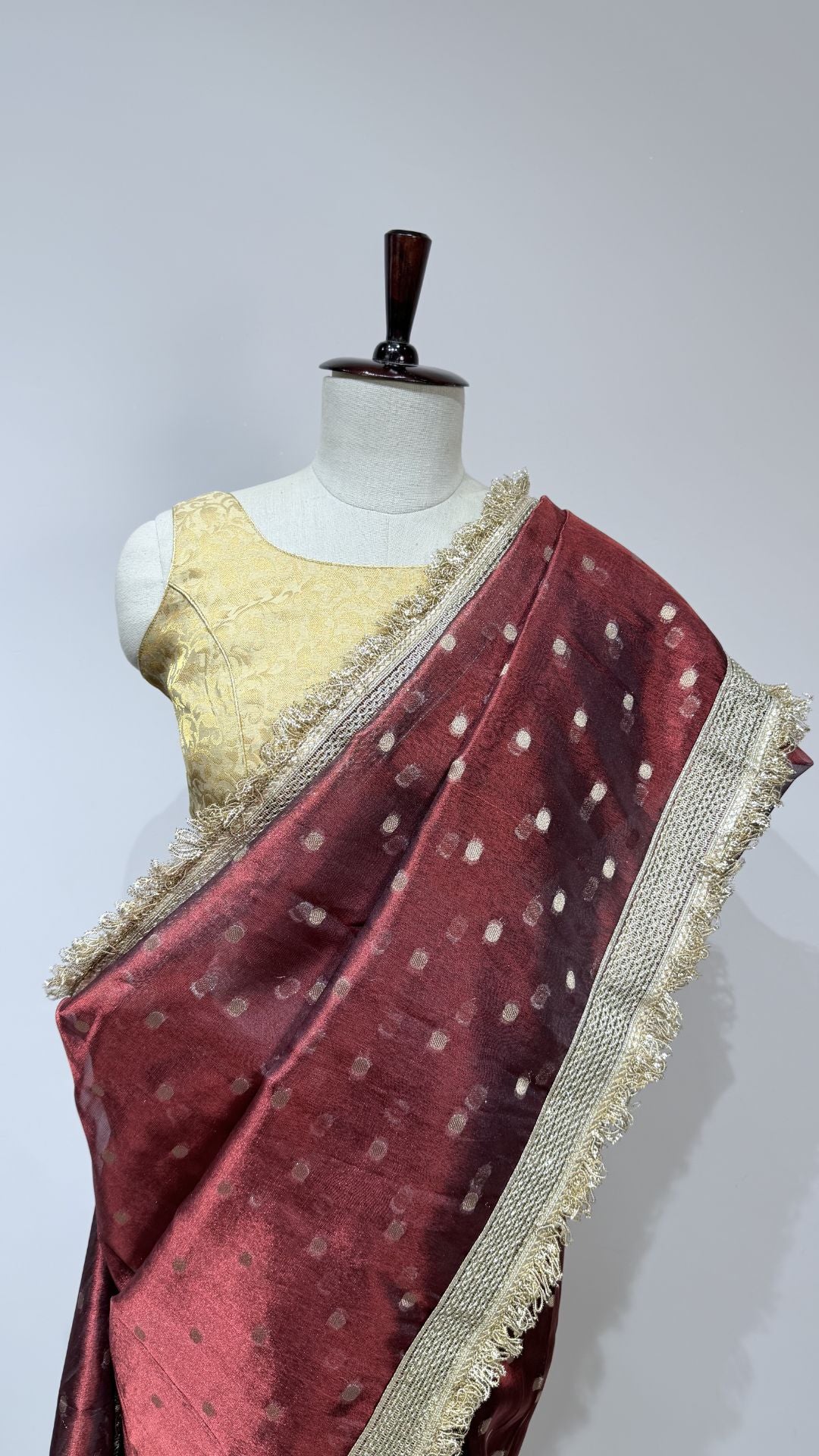 Red Tissue Saree with Lace Border