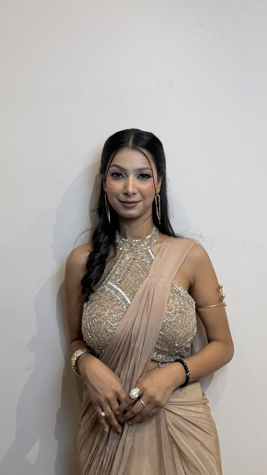 Champagne Gold Designer Draped Saree