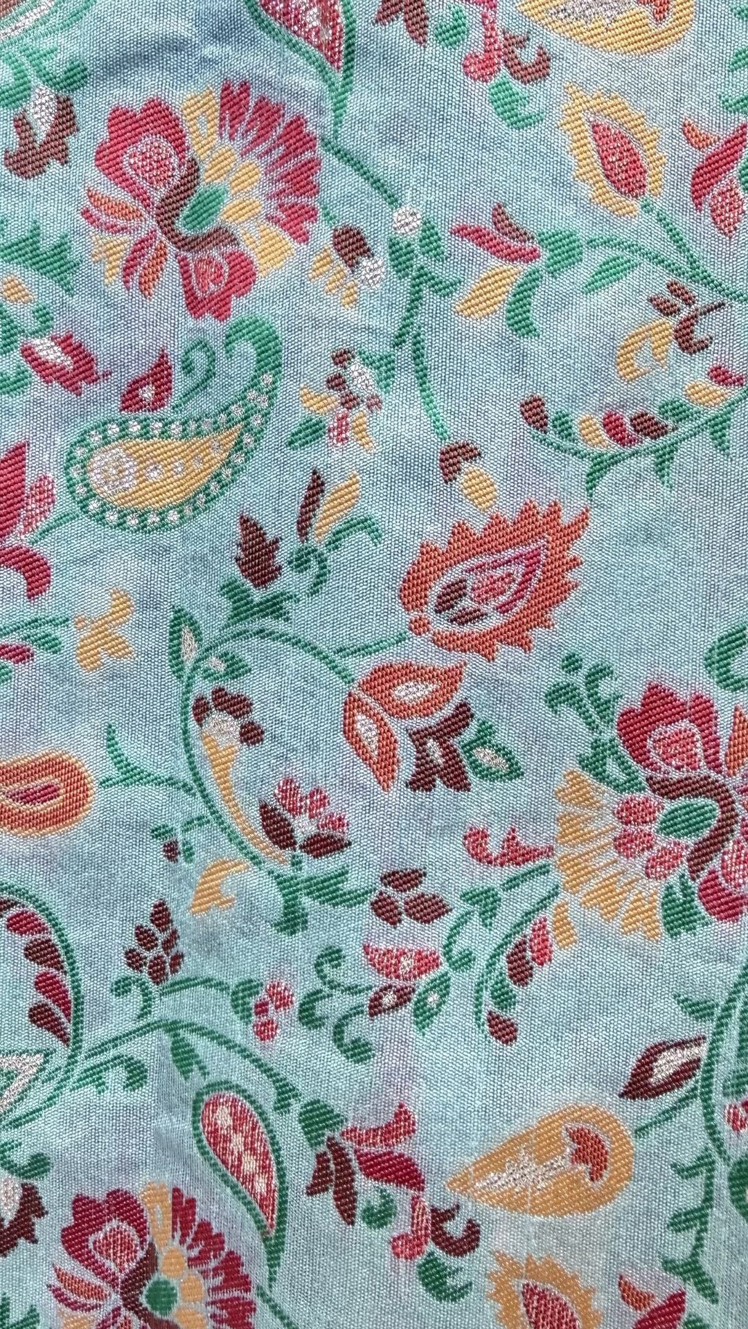 Mint Green Cotton Saree with Floral Meenakari Weaving