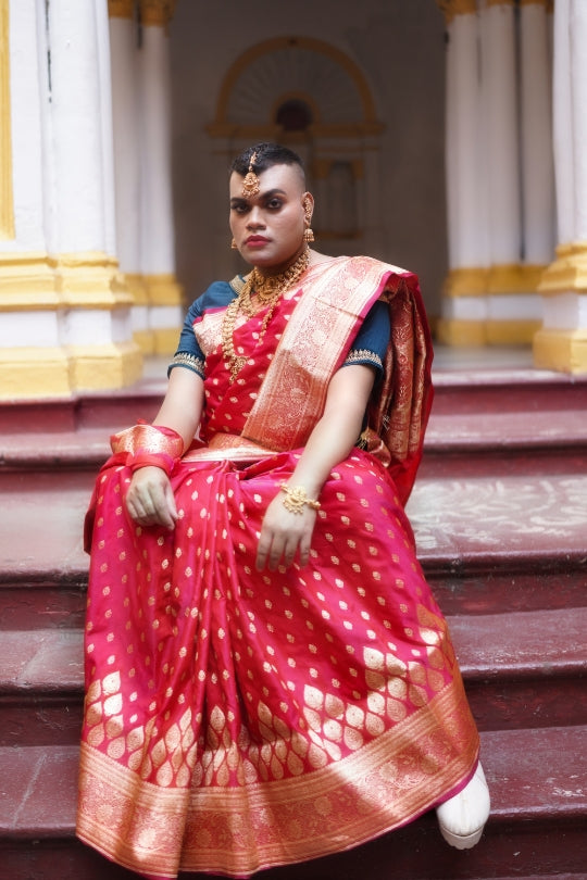 Red with Golden Dual Zari Pure Katan Silk Banarasi Saree