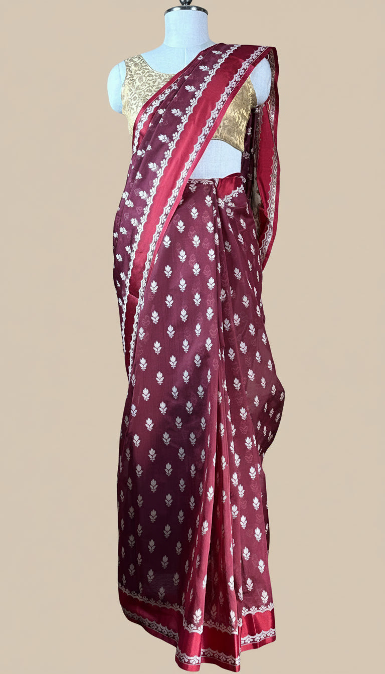 Elegant Maroon Georgette Saree with White Boota Work
