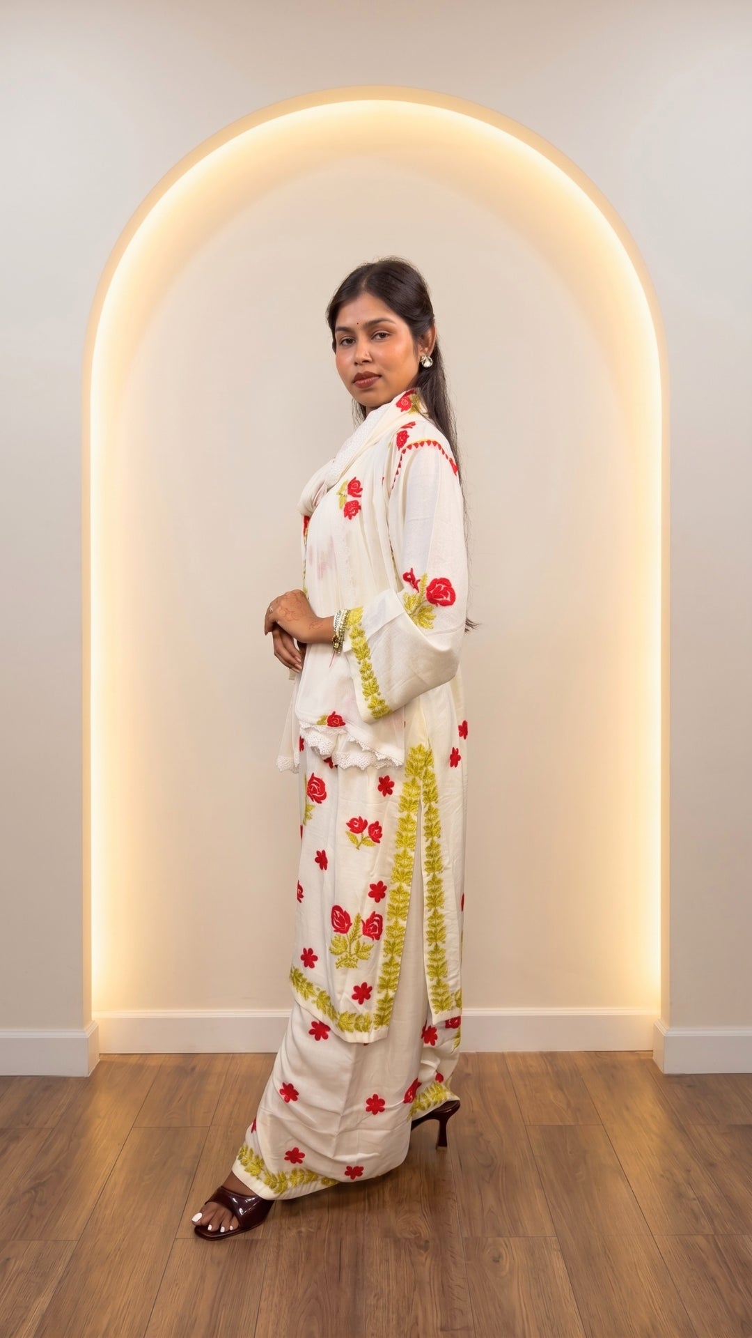 Ivory White Floral Embroidered Premium Cotton Kurta Set with Dupatta
