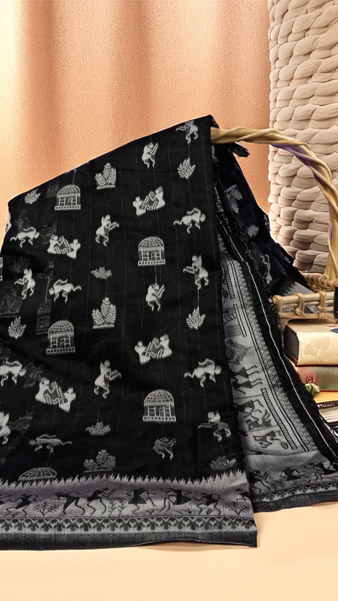 Banarashe Black & Silver Banarasi Georgette Saree with Gota Dandiya prints Motifs