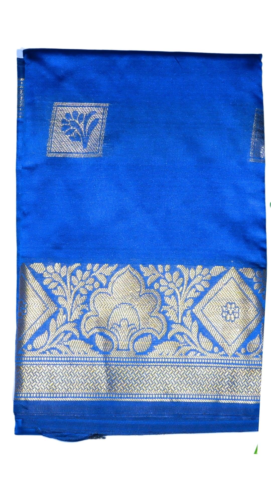 Blue with Pink Contrast Banarasi Silk Saree - Baranashe - Blue with Pink Contrast Banarasi Silk Saree