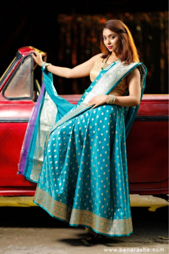 Sky Blue with Zari Art Handloom Katan Pure Silk Saree