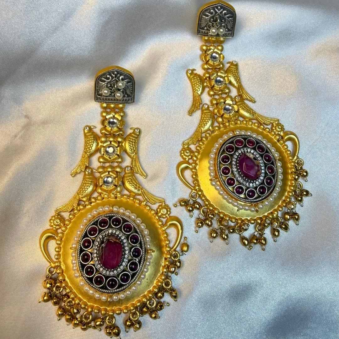 Antique Gold Bird Design Earrings for Women Temple Jewellery Long Earrings kashmiri jhumka