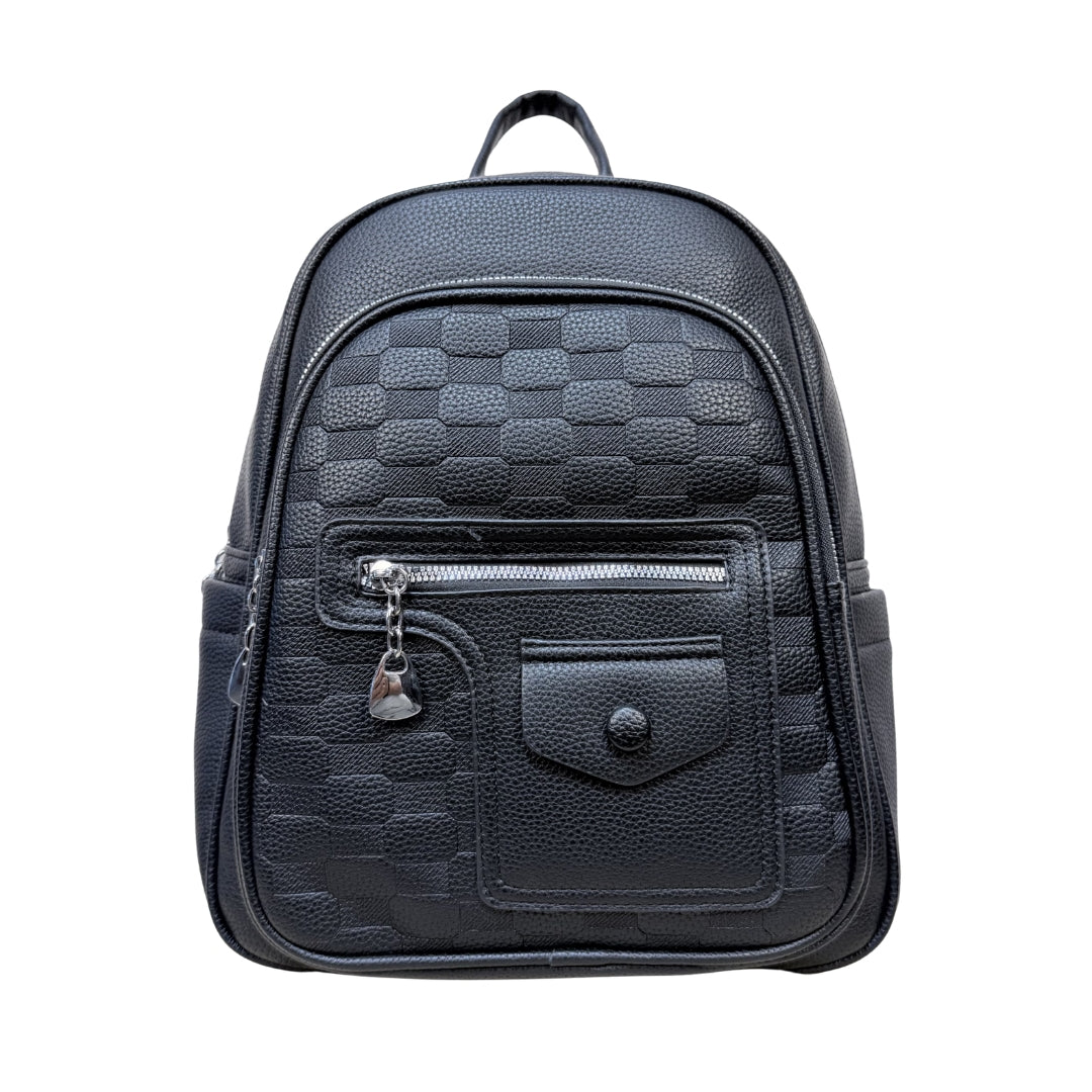 Premium Black Textured Leatherette Backpack for Women – Baranashe