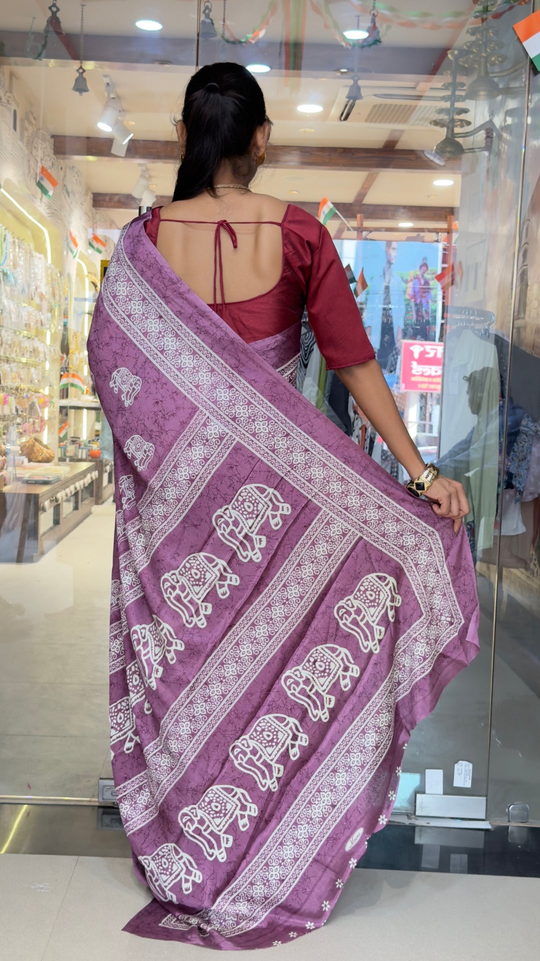 The Royal Purple Saree – Traditional Elephant Motif Soft Silk