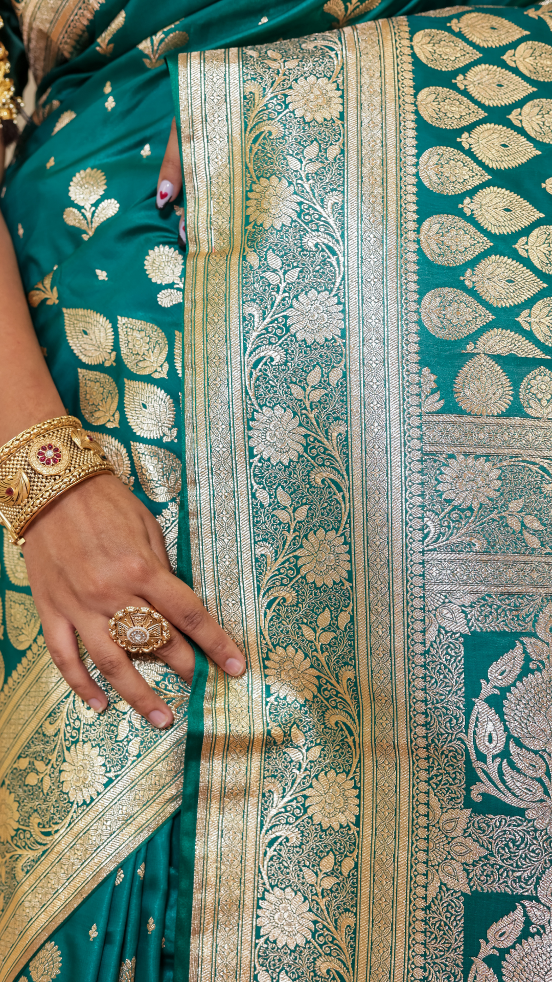 Deep bluish-green Banarasi Katan Silk Saree