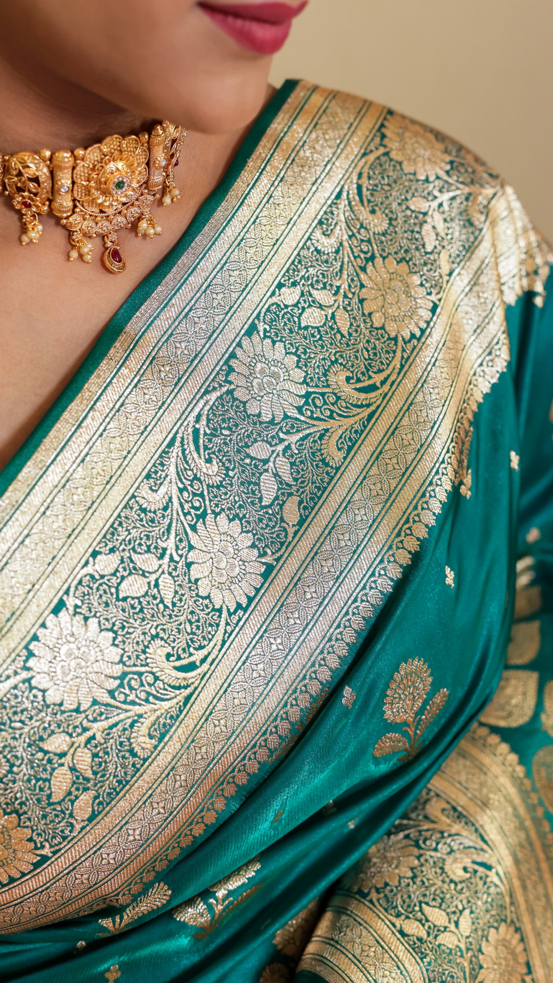 Deep bluish-green Banarasi Katan Silk Saree