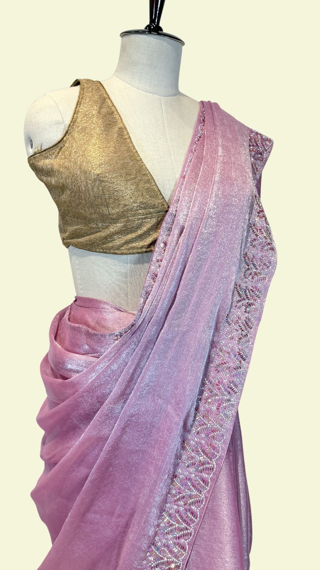 Dusty Pink Shimmer Saree with Embellished Border