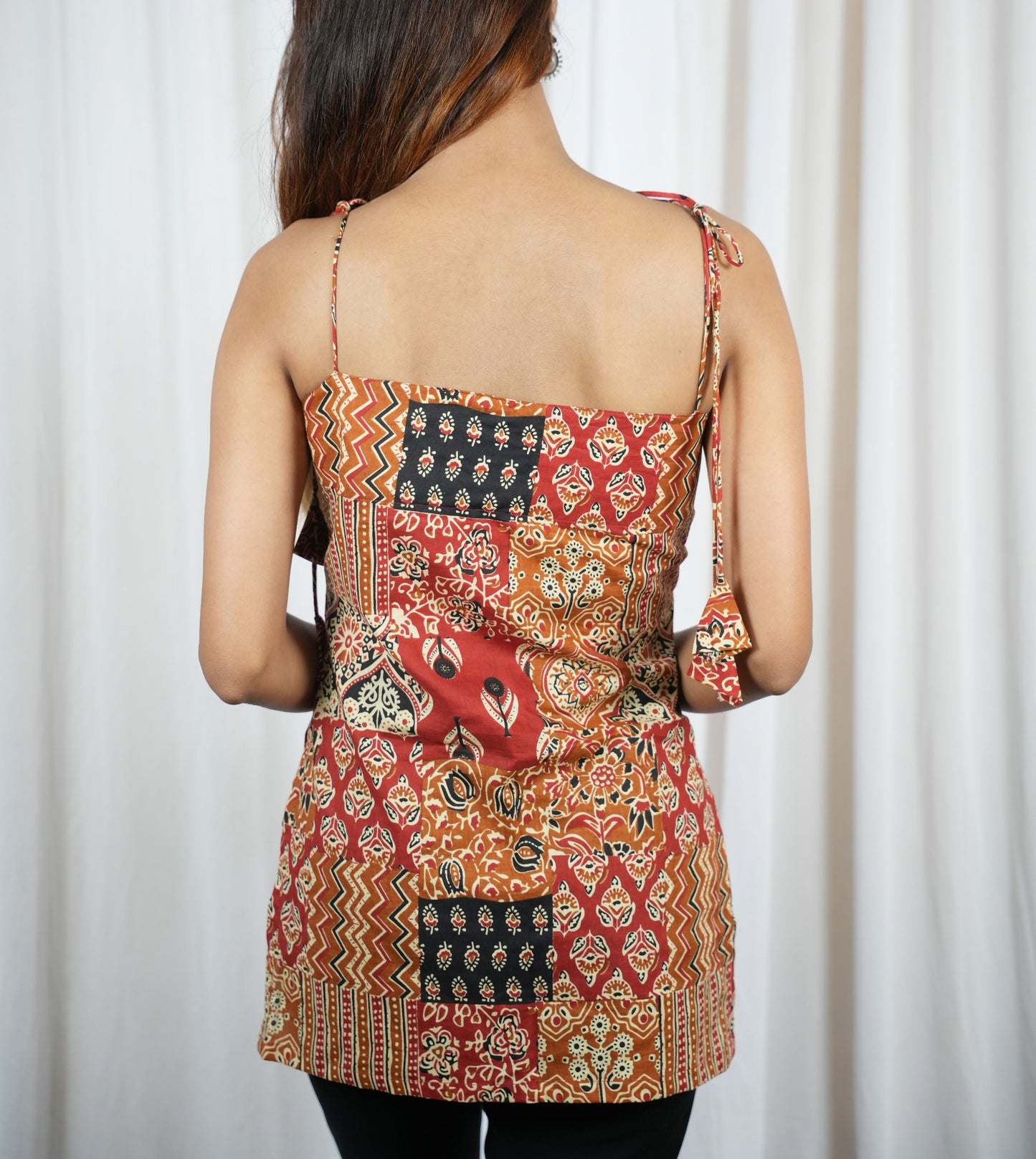 Women's Ethnic Patchwork Print Spaghetti Strap Tunic Top
