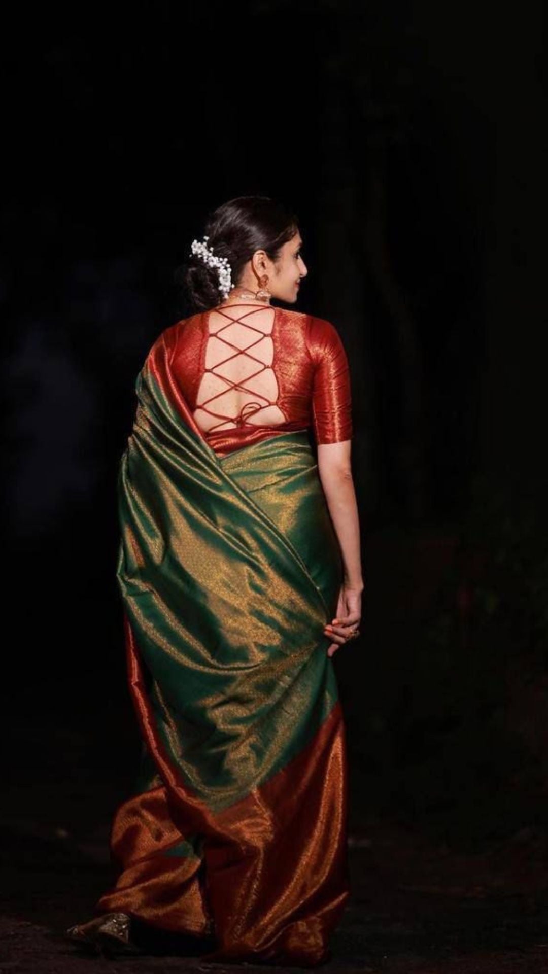 Green Banarasi Soft Lichi Silk Saree with Rich Jacquard Work & Designer Blouse
