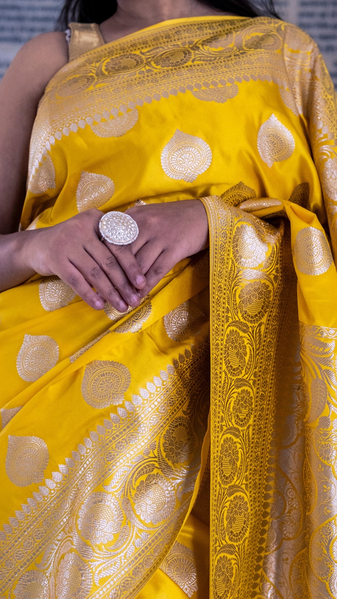 Yellow Floral Katan Mashru Silk Saree