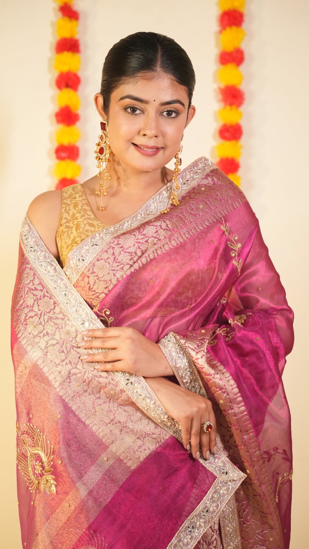 Radiant Fuchsia & Silver Hand-Embroidered Pure Tissue Saree