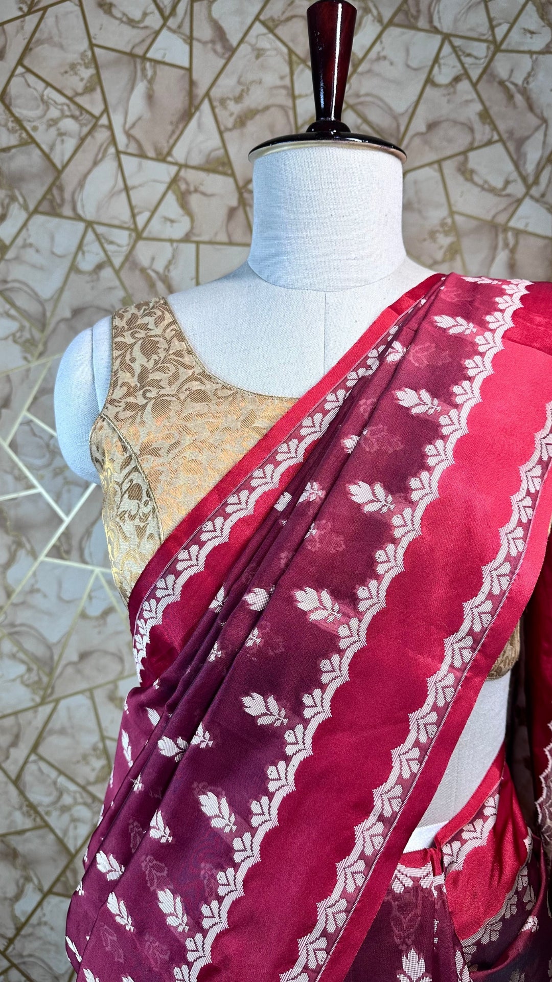 Elegant Maroon Georgette Saree with White Boota Work