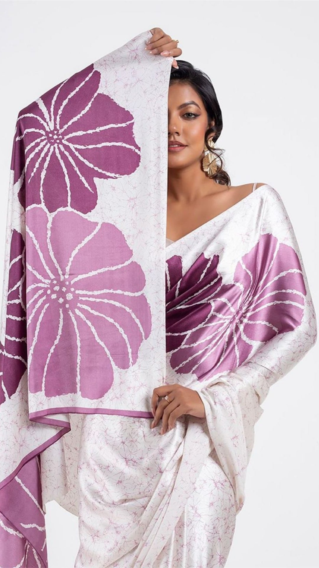 Elegant Floral Digital Print Japan Satin Saree