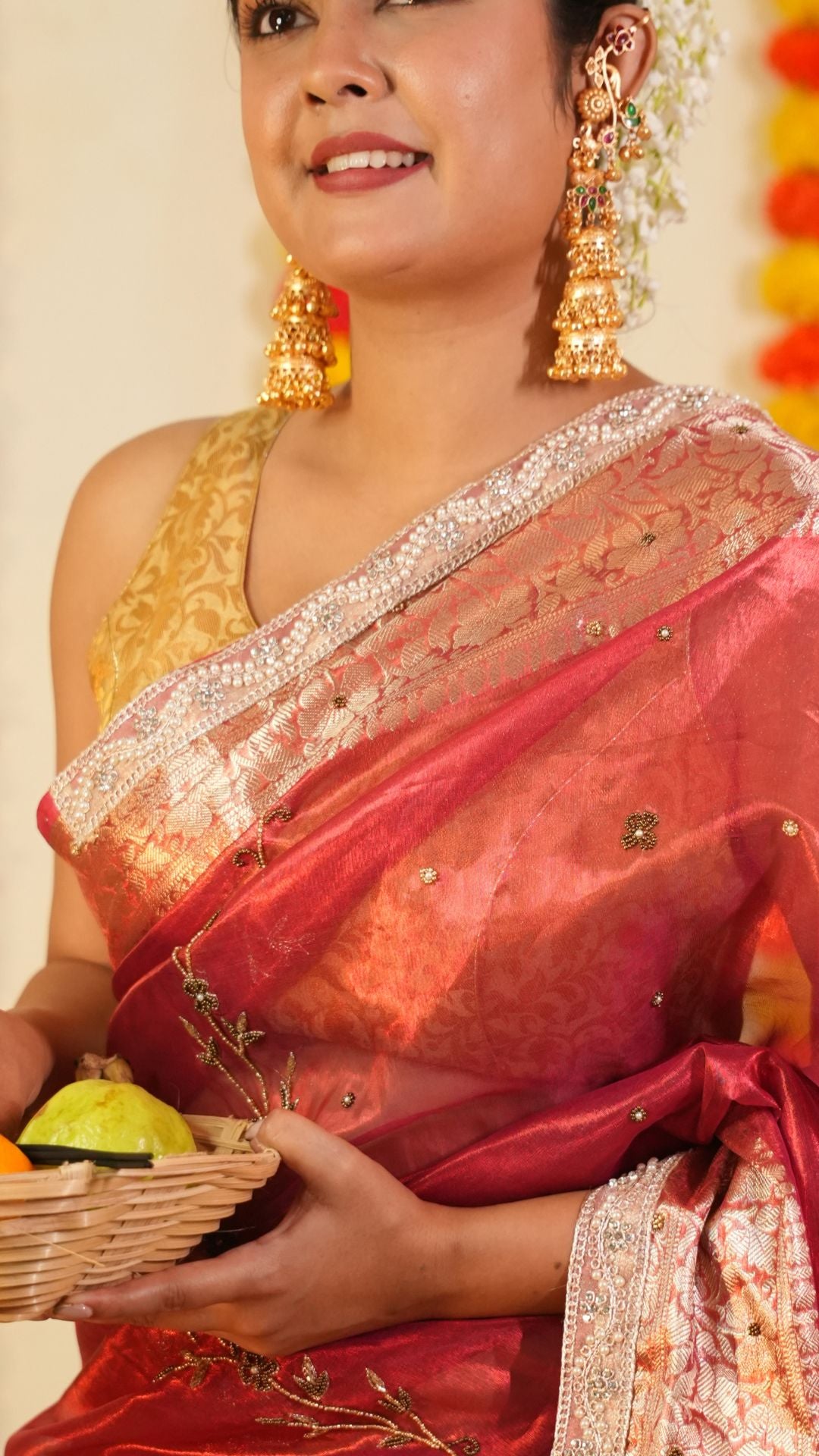 Pure Tissue Silk Lace Work Gota Patti Banarasi Saree With Intricate Zari Work