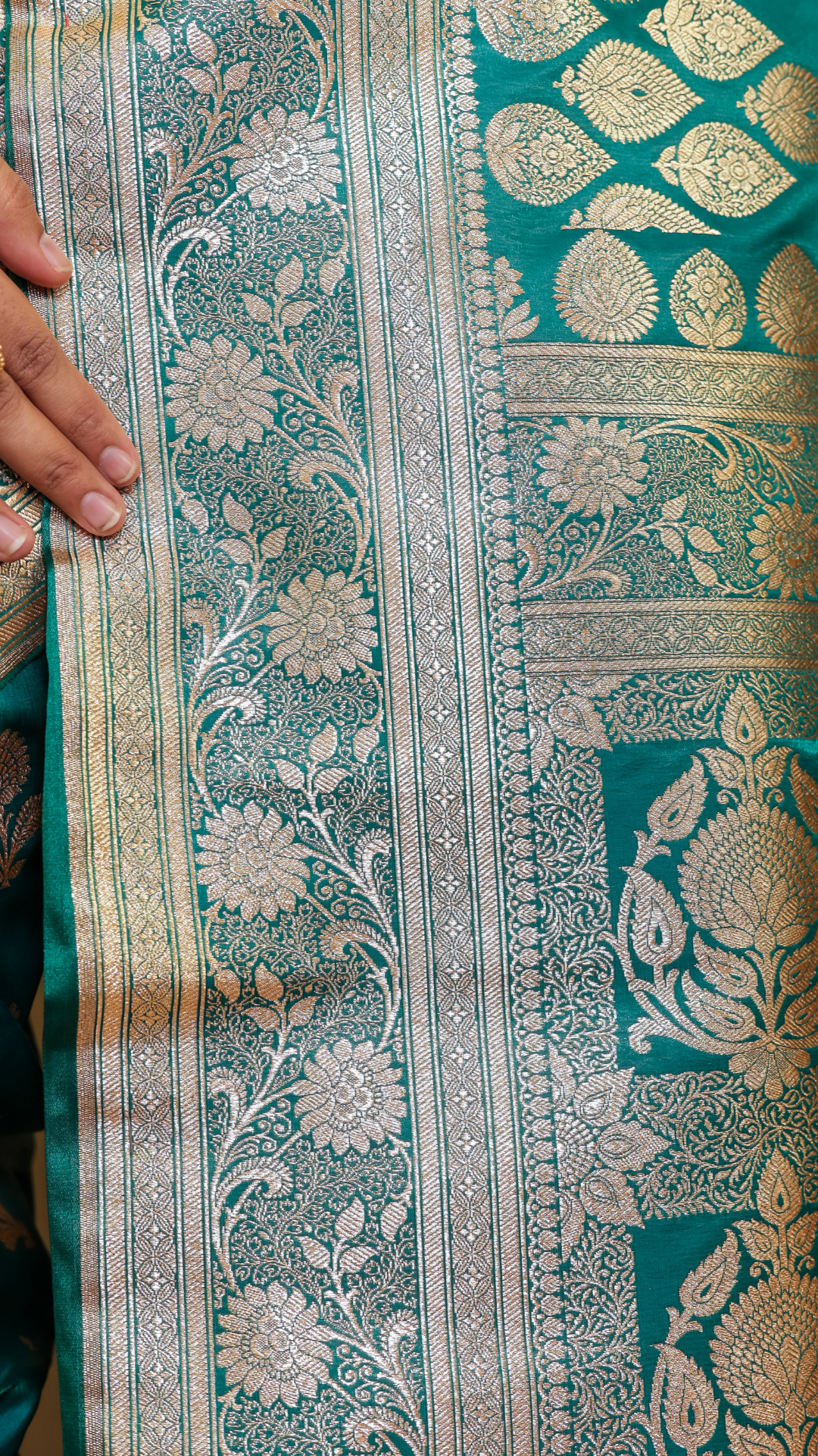 Deep bluish-green Banarasi Katan Silk Saree