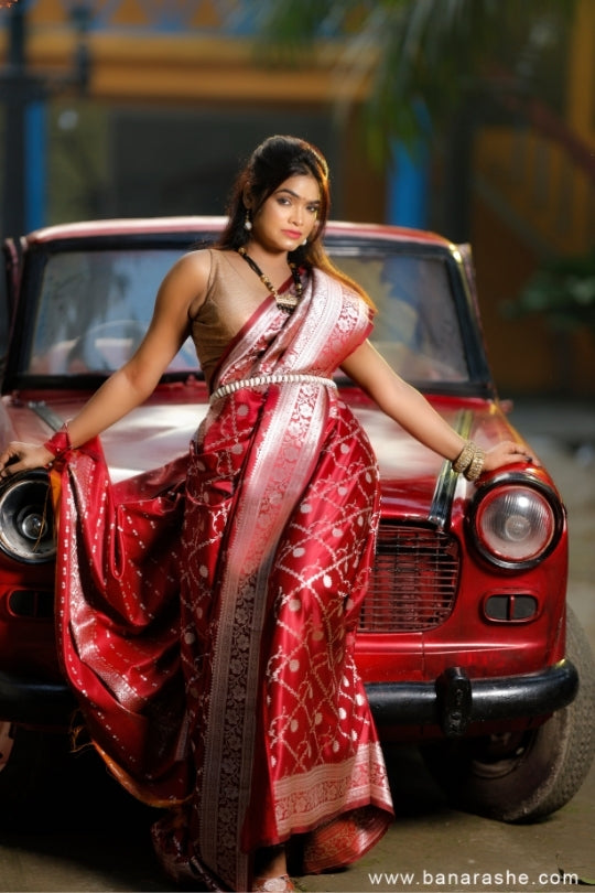 Red with Golden Zari Art Handloom Katan Pure Silk Saree