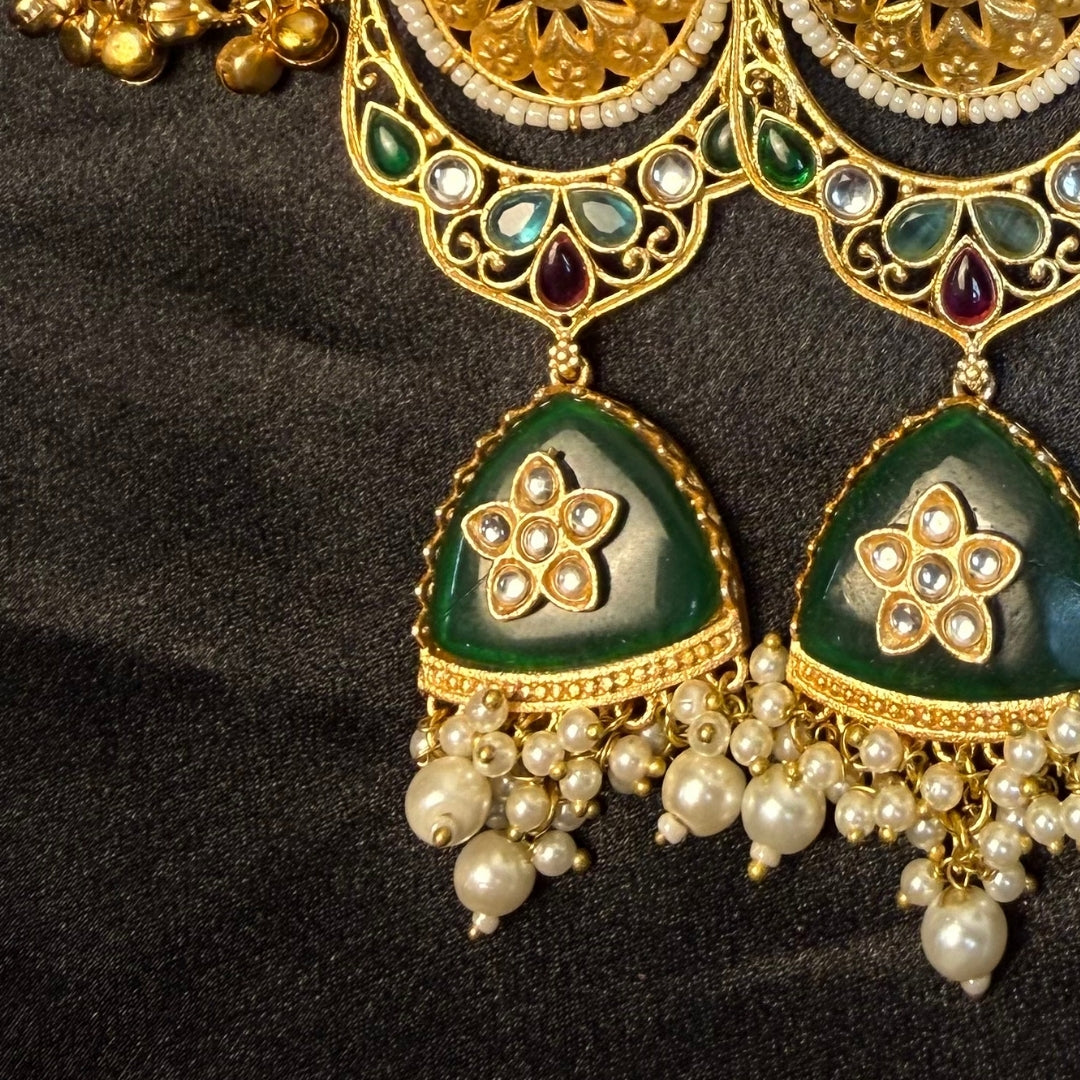 Kundan Stones Pearls And Gold Plated Kashmiri Jhumka