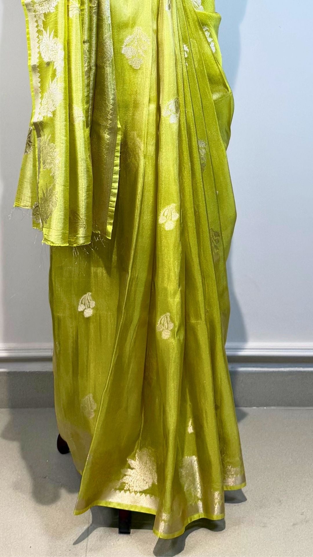 Lime Green Cotton Tissue Saree