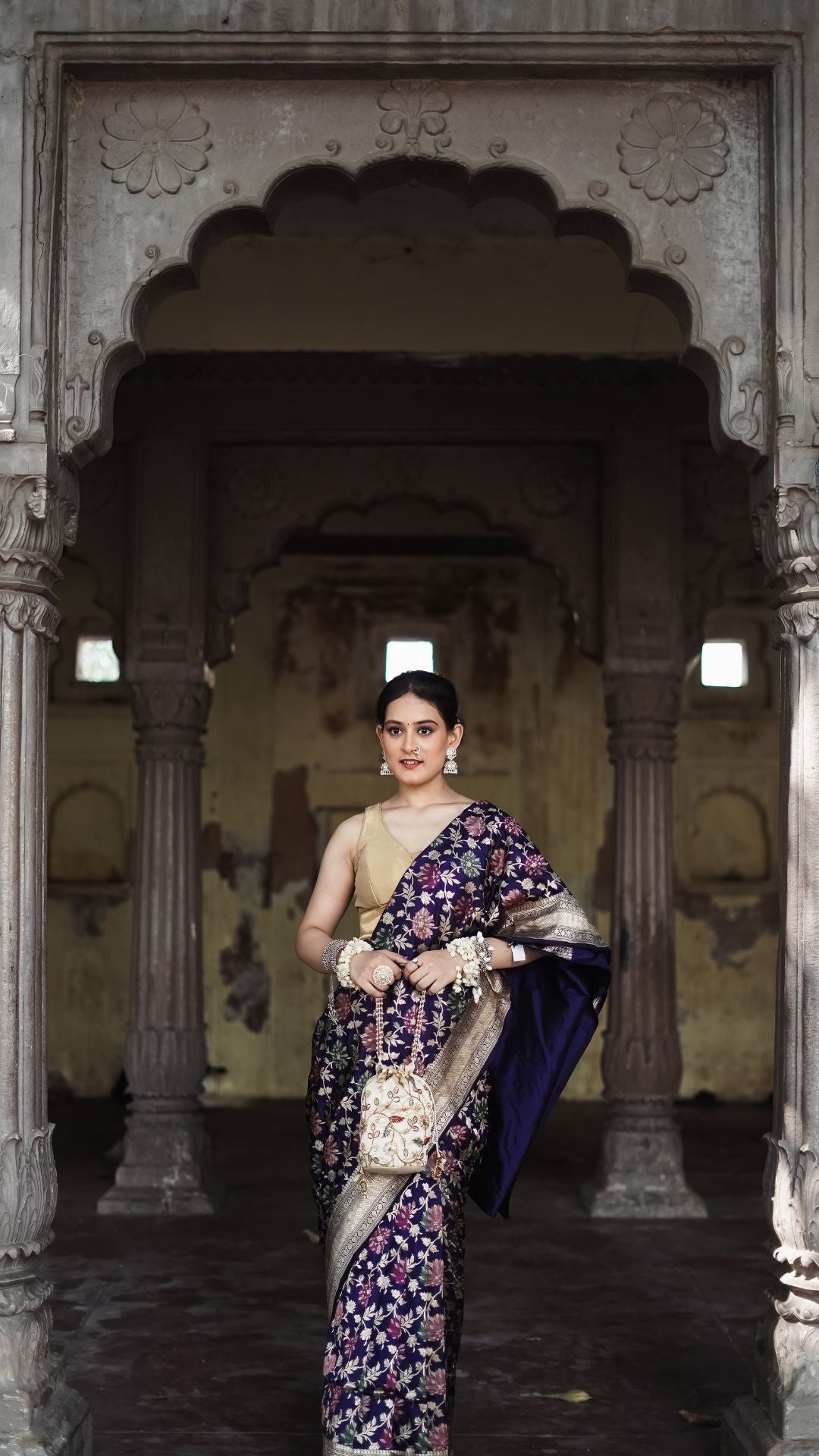 Pure Silk Handloom Katan Tilfi Jungla Meenakari Saree – Royal Purple