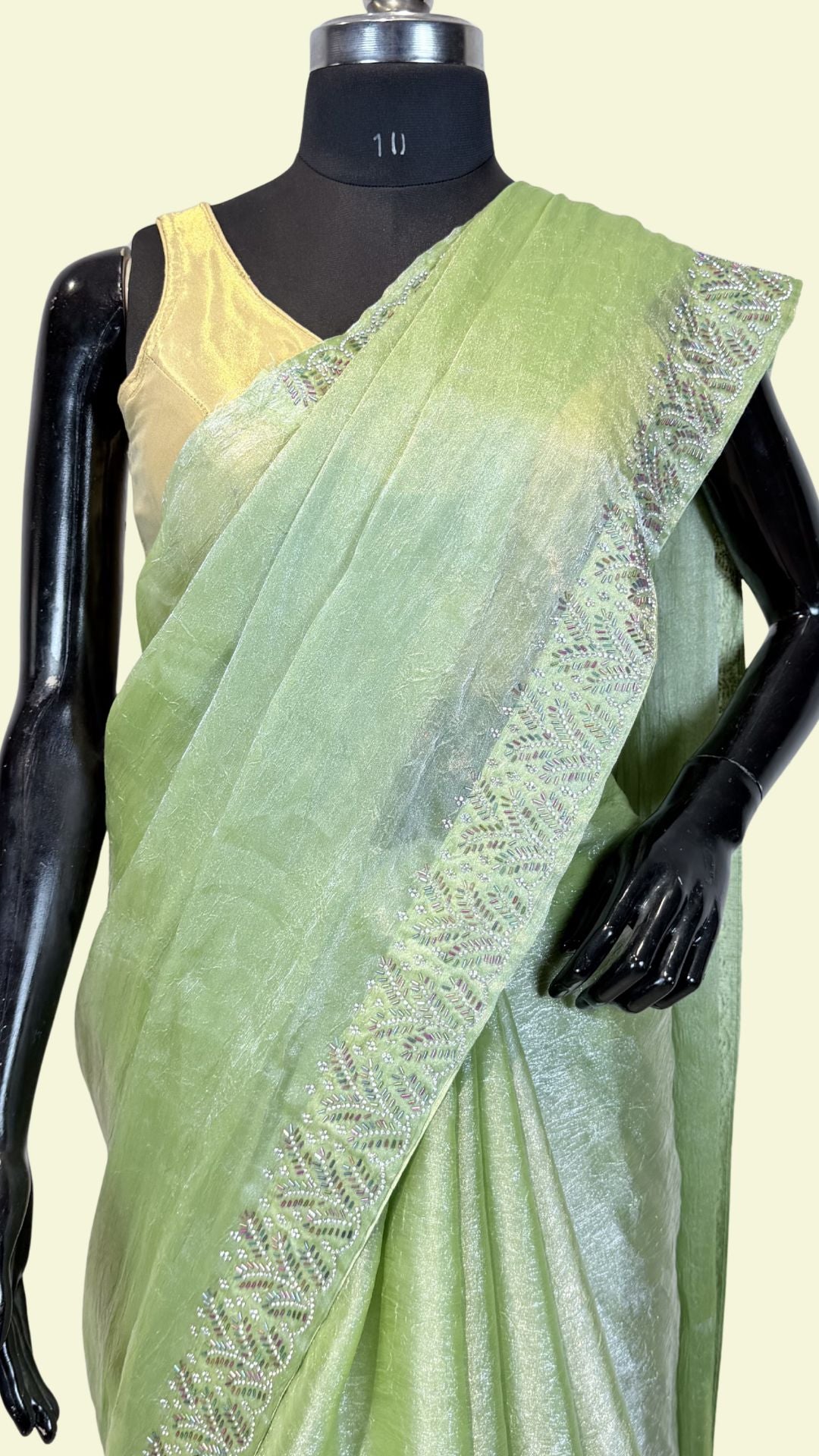 Green Shimmer Saree with Embellished Border