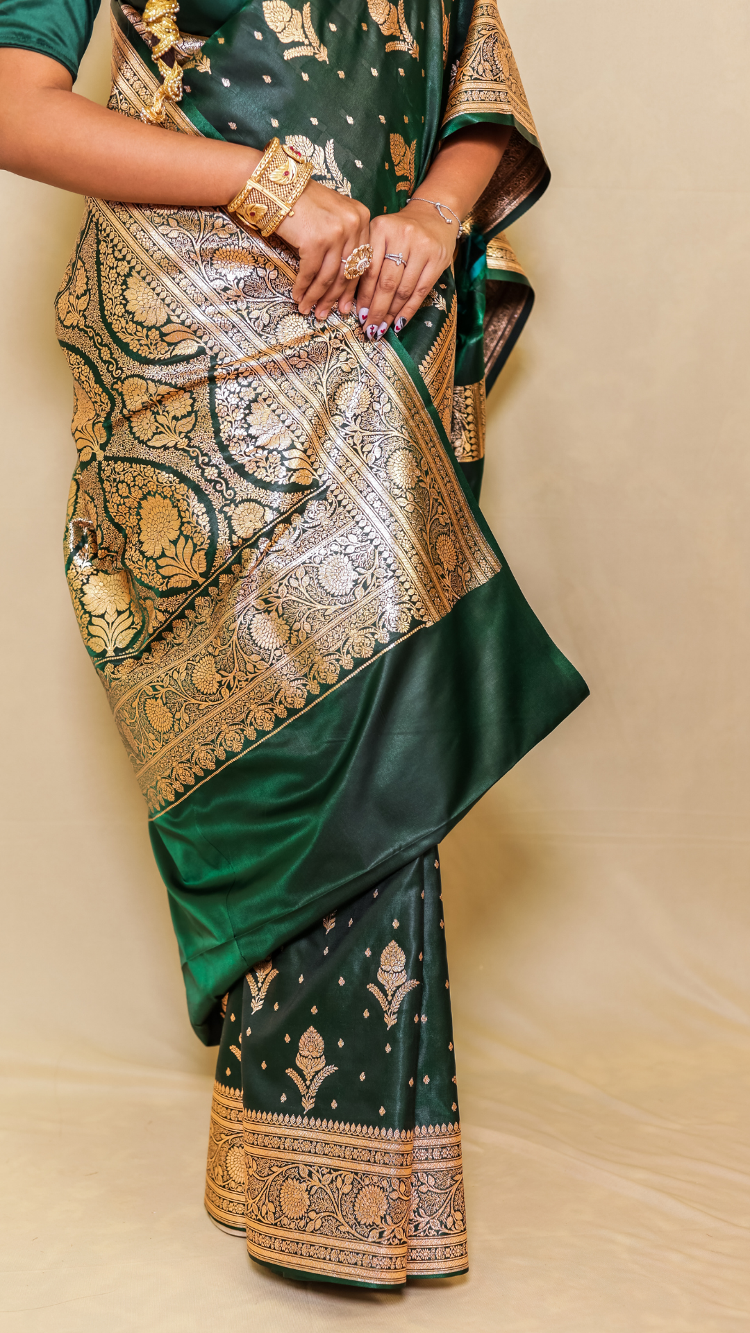 Dark Green katan banarasi silk saree