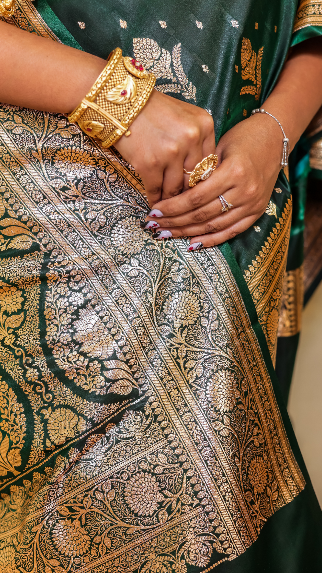 Dark Green katan banarasi silk saree