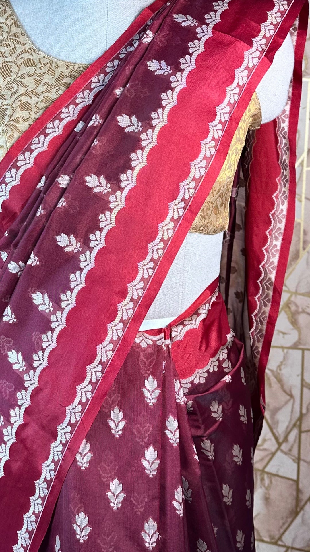 Elegant Maroon Georgette Saree with White Boota Work
