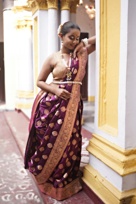 Purple with Golden Dual Zari Pure Katan Silk Banarasi Saree