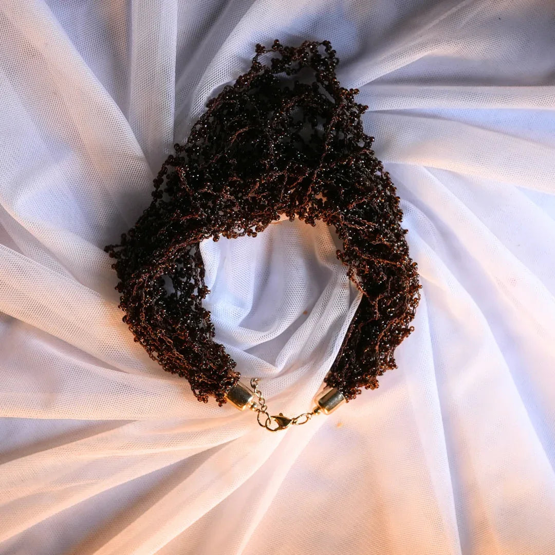 Boho Fusion Crochet Necklace – Cobalt Gunmetal Rainbow Beads & Stretchable Nylon Thread - Baranashe - Boho Fusion Crochet Necklace – Cobalt Gunmetal Rainbow Beads & Stretchable Nylon Thread