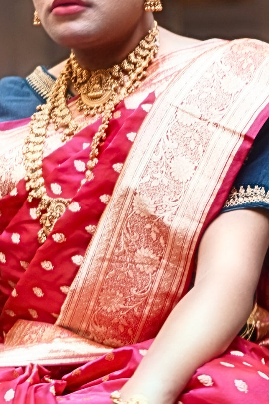 Red with Golden Dual Zari Pure Katan Silk Banarasi Saree
