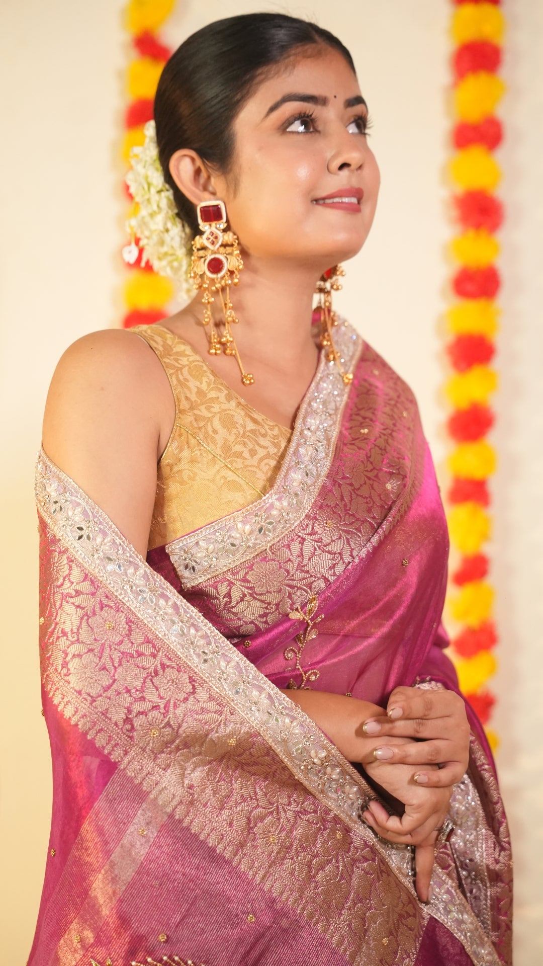 Radiant Fuchsia & Silver Hand-Embroidered Pure Tissue Saree