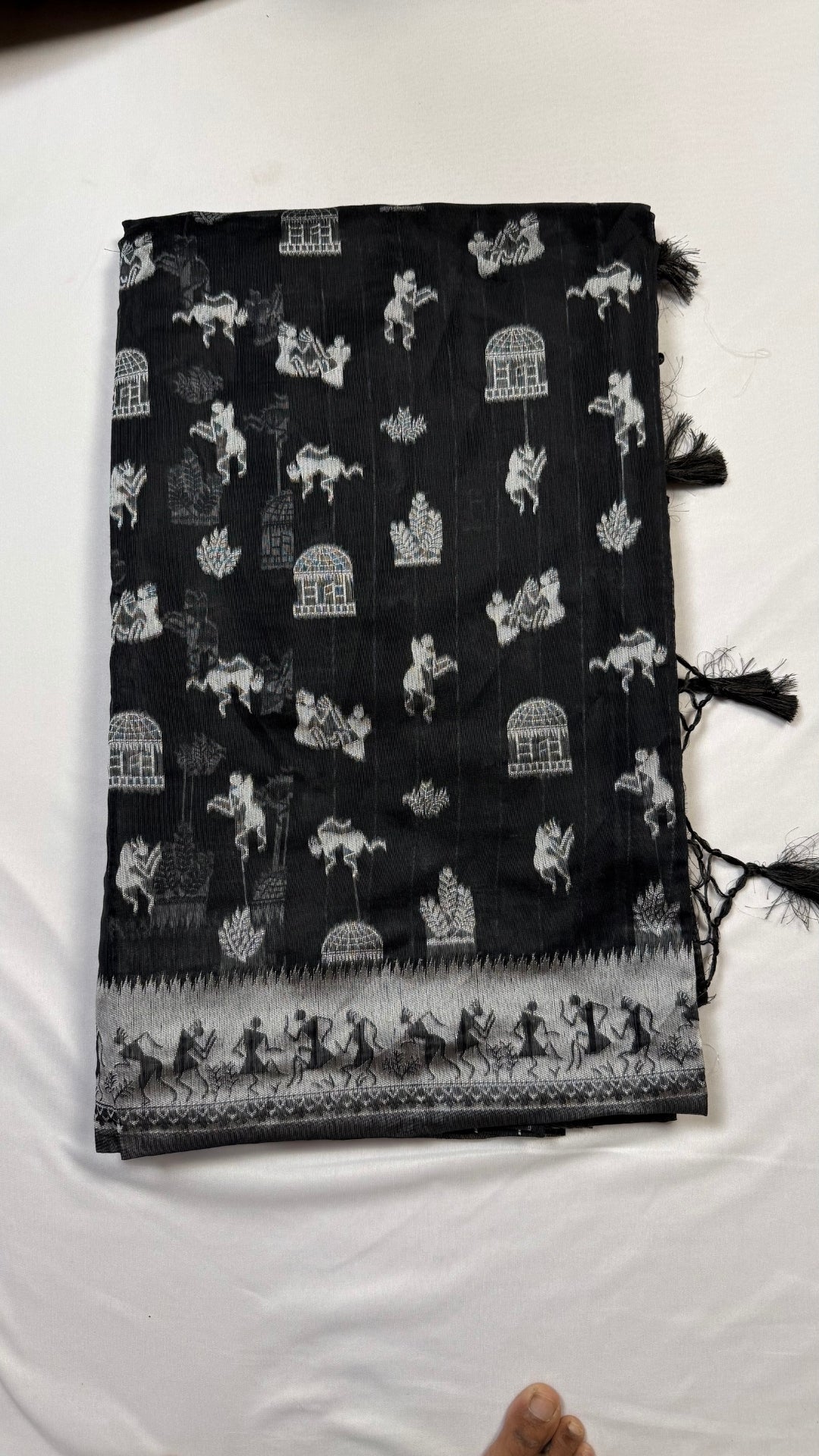 Banarashe Black & Silver Banarasi Georgette Saree with Gota Dandiya prints Motifs